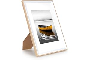Baoee A4 Oak white Two Tone Picture Frame with 6x8 Mount,photo frame with acrylic glass, A4 Frame,Poster Frame, certificate frame,Wall Mountable