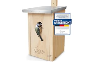 WILDLIFE HOME Nistkasten Meisen mit Metalldach für Blaumeisen & Co. I nach NABU aus verschraubtem Massiv-Holz I Wetterfest & Unbehandelt I Vogelhaus zum Aufhängen