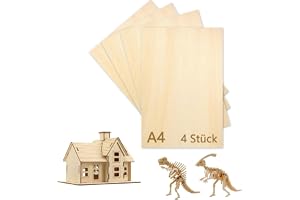 HSYTEK 4 stycken plywoodskivor 3 mm, A4-plywood, 30 x 21 cm, träplatta för pyssel, tunn spånskiva, lindpysselträplattor, för gör-det-själv träarbete, laserbearbetning, brandmålning, modelltillverkning