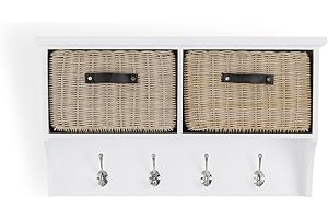 TETBURY FURNITURE Tetbury white coat rack with washable storage baskets and leather handles