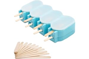 XPAPOV 2 stampi per gelato in silicone, 4 cavità per ghiaccioli, senza BPA, con 50 steli e coperchio in silicone per dessert, sorbetto, budino (blu)