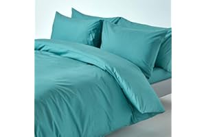 HOMESCAPES Komplet pościeli z 100% bawełny egipskiej 200 nici, poszwa na kołdrę 200x200 cm i 2 poszewki na poduszki 50x75 cm, kolor turkusowy