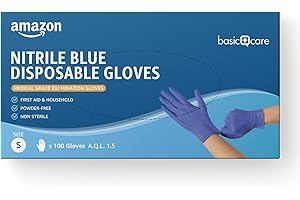 Amazon Basic Care Guantes desechables de nitrilo azul, Sin empolvar, Talla S, 100 Unidad, Paquete de 1 (Anteriormente Marca Hevea)