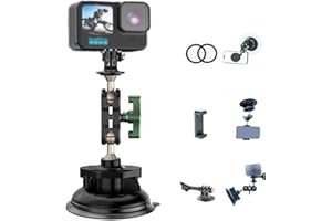 F1TP Suction Cup Mount for Action Cameras, with 1/4"-20 Standard Thread Adapter for OSMO ACTION 3 DJI Action 2 Pocket 2,Go pro Hero 12 11 Insta360 ONE X3 X2 X RS R,Car Phone Holder