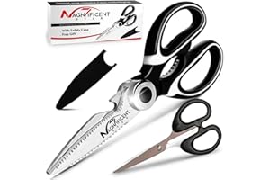 MAGNIFICENT 7 STAR Magnificent Kitchen Scissor, Heavy Duty Scissors For Kitchen Use With Safety Cover & Extra Gift, Soft Grip & Multi-Functional Utility Scissors, Shears For Meat Poultry Herbs Cutting, Bottle Jar Opener