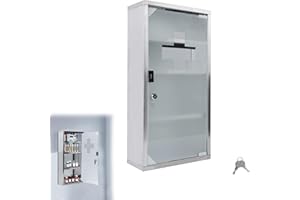 Suusolny Medizinschrank Apothekerschrank mit Glas Tür und 2 Schlüssel abschließbar Medikamentenschrank aus Edelstahl Hängend Arzneischrank - 4 Fächer 57,5 x 30 x 12 cm