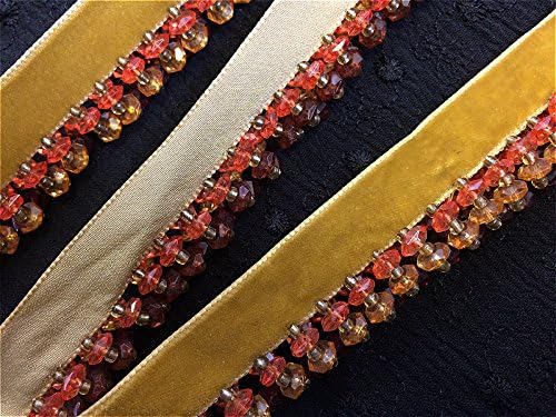 Designer Beaded Red / Yellow Trim For Curtain Blind Bead Fringe Trimming
