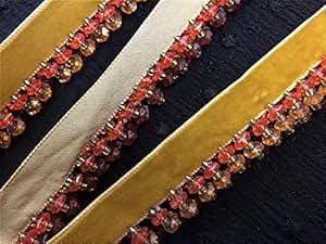 Designer Beaded Red Yellow Trim For Curtain Blind Bead Fringe