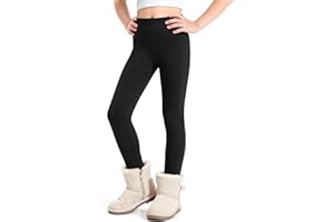 KEREDA Girls Fleece Lined Leggings Kids Thermal Leggings Winter Warm Thick Pants Trousers for Childrens Age 5-12 Years Black Grey