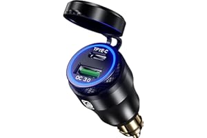 Kewig Aluminium DIN Hella Powerlet Stecker Ladegerät 30W Motorrad Dual Schnellladegerät 3.0 USB Ladegerät Power Adapter mit LED Display Kompatibel mit ATV Street Bike Rennrad Off-Road…