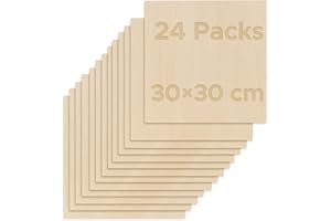 OMTech Plywood Sheets for Crafts 24 Pack, 300x300 mm Basswood Sheets, 3 mm Thick Wood Sheets for Laser Cutting Engraving, Unfinished Wood Boards for DIY Projects Drawing Painting Architectural Models