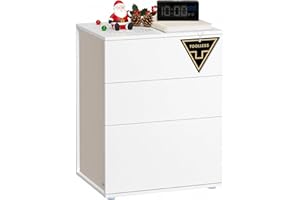 VASAGLE Montaggio Rapido Senza Utensili Toolless, Comodino, Tavolino da Letto con 3 Cassetti, Design Moderno Minimalista, per Camera da Letto e Soggiorno, Bianco Opaco e Beige Cappuccino LET778W01