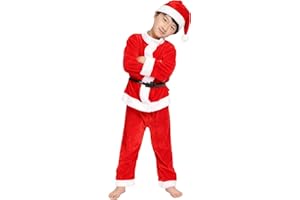 Generico Vestito Babbo Natale Bambino Costume Babbo Natale per Ragazzi 4Pcs Christmas Santa Set for Unisex Kids