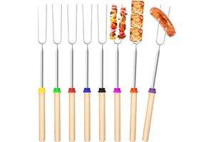 RCYHCY Grillspieße Teleskop Marshmallow, 8 Stück Roasting Sticks, Lagerfeuer Grillgabel, Lagerfeuerspieße Edelstahl Ausziehbar 31-81cm, mit isolierten Griffen für Camping,Gartenparty, Grillparty