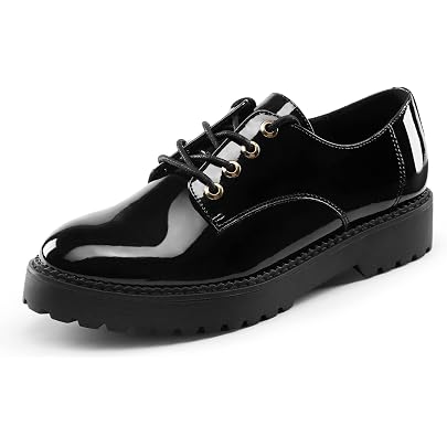 Scarpe Oxford Brogue Donna In Pelle Verniciata - Punta Ad Ala, Tacco Basso, Lacci, Eleganti Per Ufficio E Occasioni Speciali