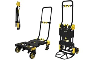 HYTAMA TOOLS Chariot pour Charge 137 kg et Diable 2-en-1 pour Charge 70 kg à Plateforme Pliable, Transformable en Quelques Secondes, Chariot à roulettes, Noir/Jaune Hytama Fold Max