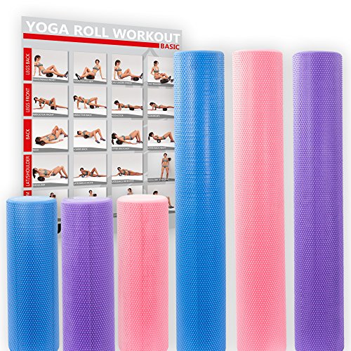 Powrx Yoga-Rolle / Pilates-Rolle / Schaumstoff-Rolle / Foam-Roller / Faszien-Training / Selbstmassagerolle 45 cm oder 90 cm x 15 cm Blau Lila Pink