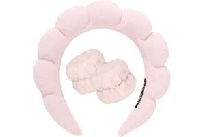 DRESHOW Spa Headband for Washing Face Wristband Set Sponge Soft Terry Cloth Makeup Skincare Non Slip Headband for Women