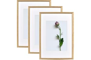 Atryinous Lot de 3 cadres photo A4 en bois - 21 x 30 cm - Avec passe-partout - Format A5-15 x 21 cm - À suspendre/à poser pour photos/affiches/collages - Chêne photo moderne