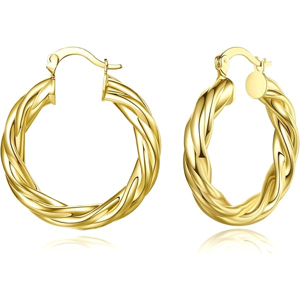 Orecchini A Cerchio In Oro Giallo 9 Carati, 20 Mm, Ipoallergenici, Con Confezione Regalo - 4
