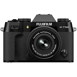 Fujifilm X-T50 40 MP APS-C X-Trans Sensor|Retro Style mirrorless Camera|4k/6.2k vlogging|High Speed Recording FHD 240fps|Advance AF with 15-45mm Optical Zoom Lens f/3.5-5.6 - Black