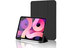PALKITSEE Custodia Cover per iPad (A16) 11 Generazione 11 Pollici 2025/iPad 10 Generazione 2022 iPad 10,9" con portapenne, Cover Tablet Sottile con Retro in Morbido TPU con Auto Svegliati/Sonno, Black
