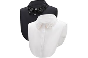 crazy bean 2 Piezas Cuello Camisa Falsos Mujer Collar Decorativo Algodón Cuellos Bordados para Mujer