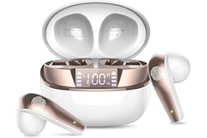 BESNOOW Wireless Earbuds Bluetooth 5.3 Headphones with HD Mic HiFi Stereo Sound, Wireless Headphones with Dual LED Display Touch Control, 40H Playtime Mini Bluetooth Earphones IP7 Waterproof, White