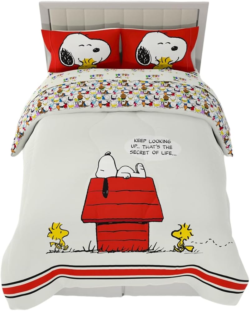 Franco Peanuts Classic Pals Süper Yumuşak Yorgan ve Çarşaf Seti, 5 Parça Tam Boy, (Resmi Lisanslı Ürün) Koleksiyon Ürünleri