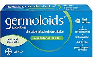Germoloids Haemorrhoid Treatment & Piles Treatment Suppositories, Triple Action with Anaesthetic to Numb the Pain & Itch, 55 g, 24 Count (Pack of 1)