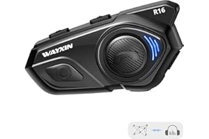 WAYXIN R16 Interfono Moto,interfono casco con Doppio Chip per Multitasking Audio Cuffie ,2 a 6 Motociclisti 1500 m Sistema di Comunicazione, HiFi/Condivisione Musica/FM/Universale/Cancellazione del Rumore