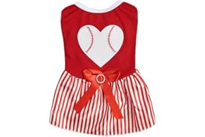 Tangpan Bow-Knot Heart Christmas Pet Skirt Stripes Dog Santa Dress Puppy Party Outfit Apparel Cat Costume (Red,L)