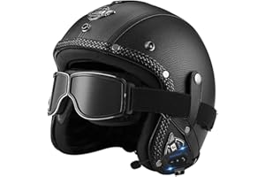 LPXPLP Casco De Cara Abierta con Bluetooth Integrado para Motocicleta, Medio Casco Aprobado por ECE, Casco De Motocicleta con Visera Parasol, Estilo Retro Vintage, Casco De Motor Vespa Jet