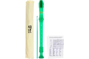 Mad About REC03 Flauta dulce Soprano para escuela con bolsa, varilla de limpieza y tabla de digitación - Verde