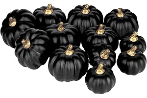 Miaikoe Künstliche Kürbisse 12Pcs Verschiedene Größen Bulk Schwarze Ernte Lebensechte Kürbis gefälschte Schaum Kürbisse Set für Herbst Herbst Halloween Party Thanksgiving Urlaub Dekor Anzeige