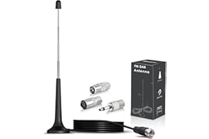 Bingfu FM UKW Radio Antenne für stereoanlage DAB Teleskopantenne mit Magnetfuß und 3m Verlängerungskabel für Tragbaren Radio-Tuner Stereo-Empfänger AV-Empfänger Stereo-Verstärker HiFi-Receiver