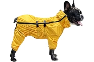 ‎MOREZI MOREZI Dog Raincoat, High Collar Waterproof, Raincoat Set with Reflective Strips and Zips, Suitable for All Dog Types - Yellow S