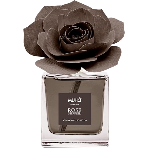 Profumatore Ambiente MUHA' Con Rosa In Legno - Essenza Ambra Antica 50ml | Made In Italy