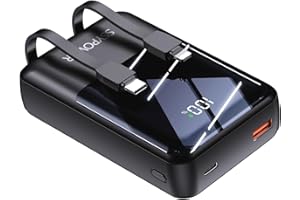 SSY POWER Przenośna ładowarka do Telefonu z Wbudowanymi kablami Power Bank 20000mAh 22,5 W Szybkie ładowanie Wyświetlacz LED Ultrakompaktowy Akumulator USB C Kompatybilny z iPhone 1615141312 (Czarny, 20000mAh)