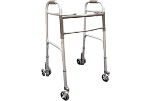 HEALTH MEDICAL FAB Deambulatore pieghevole, regolabile in altezza con 2 ruote piroettanti e 2 gemellate con sistema di frenata a pressione