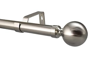 YHO Extendable Curtain Pole Silver Chrome Metal Curtain Pole Set 28mm Includes Finials, Brackets & Fittings. Brass, Copper & Black (1.2m - 2m Extendable, Venice Brushed Chrome)