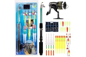 YJDOORPLAY Kit de caña de pescar y carrete para principiantes con diseño telescópico ligero y compacto para aventuras de pesca