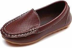Yeeteepot Mocassins pour Enfant Cuir Bateau Chaussures Garçon Mode Oxford Chaussures Fille Décontracté Confortable Mocassin Plates Loafers, Marron 24 EU = 25 CN