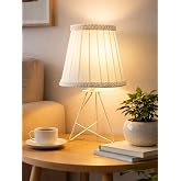 Decorcity Decorative Table Lamp with Pleated Fabric Shade | Bedside Night Lamp for Bedroom Living Room | Modern Tripod Metal 