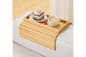 ‎KSSIAZ Kssiaz Sofatablett Armlehne, Bambus Sofa Tablett Sofa Ablage, Faltbares Couch Tablett Armlehne, Rutschfestes Sofa Armlehnentablett Sofatablett mit Getränkehalter für Snacks/Handy/Control/Tassen