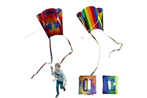 TSHAOUN 2-Piece Rainbow Kite with Long Tail, Easy Flyer for Beach Games & Outdoor Activities, Gift for Kids & Adults