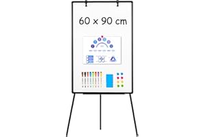 QUEENLINK Magnetic Whiteboard Easel, 60x90cm Flipchart Standing Board, Height Adjustable Dry Erase Board with Stand, Black Aluminium Frame White Board for School Teaching, Office, Home