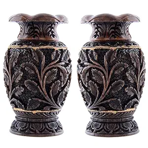 Craft Trade Handmade Wooden Antique Flower Vase/Pot Set of 2 for Home Decoration | (10 X 5 cm HXW)