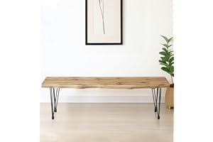 Hallowood Furniture Cullompton Dining Bench with Live Edge Effect Wooden Top with Black Hairpin Steel Legs, Modern Industrial Style Kitchen Bench for Home Dining Room, Living Space or Café (150cm)