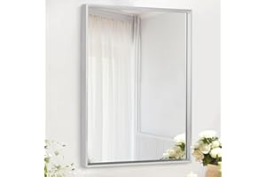 AAZZKANG Metal Frame Mirror Rectangle Wall Mounted Mirror Decorative Modern Bedroom Bathroom Vanity Mirror Vertical or Horizontal Silver